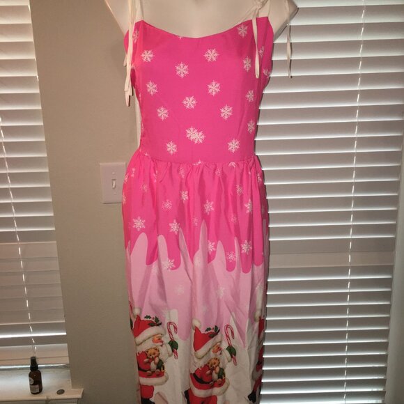 Pink Tie Straps Fun Christmas Dress XL New Hal1 - Picture 4 of 4